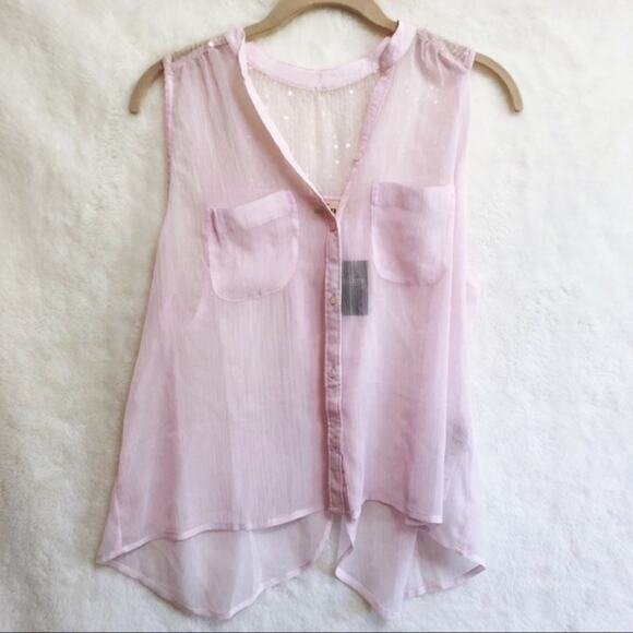Hollister Pink Sequined Transparent Tank Top - Picture 1 of 8